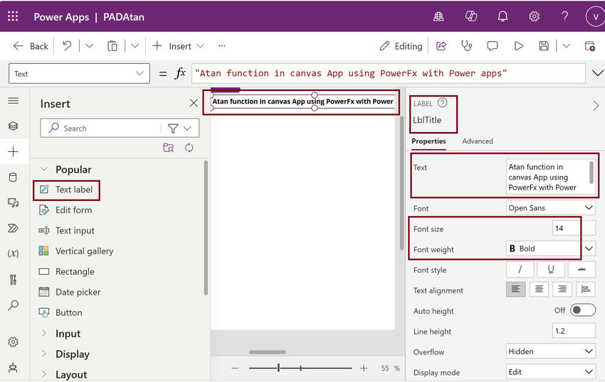 ATan function in canvas App 